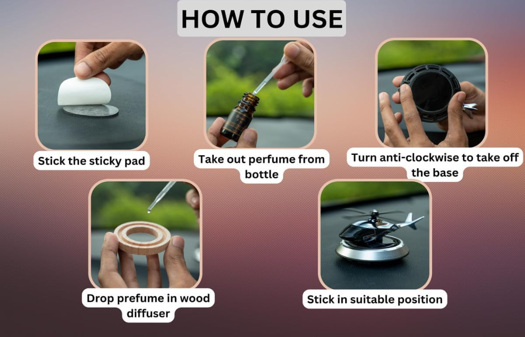 Solar Powered Rotating Helicopter Aromacure Furnishing Air Freshener Tablet for Car Interior, Pack of 1 with Fragnance